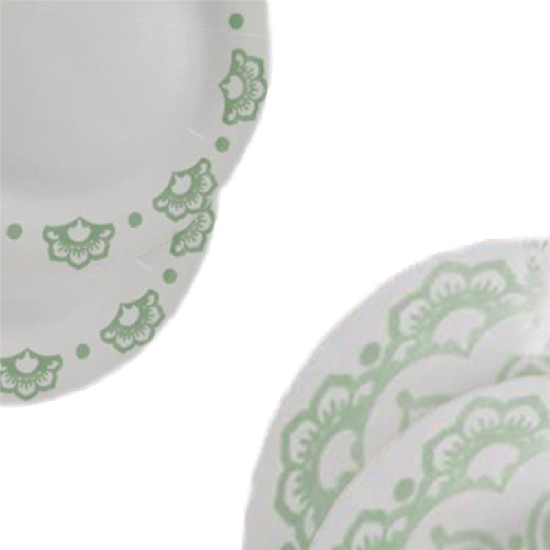SERVIZIO PIATTI 12 PEZZI EFFETTO MANDALA COLORE VERDE 6 PIATTI PIANI 6 FONDI OKX