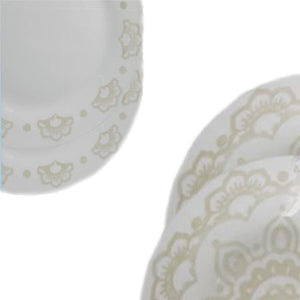 SERVIZIO PIATTI 12 PEZZZI EFFETTO MANDALA COLORE MARRONE 6 PIATTI PIANI 6 FONDI OKX