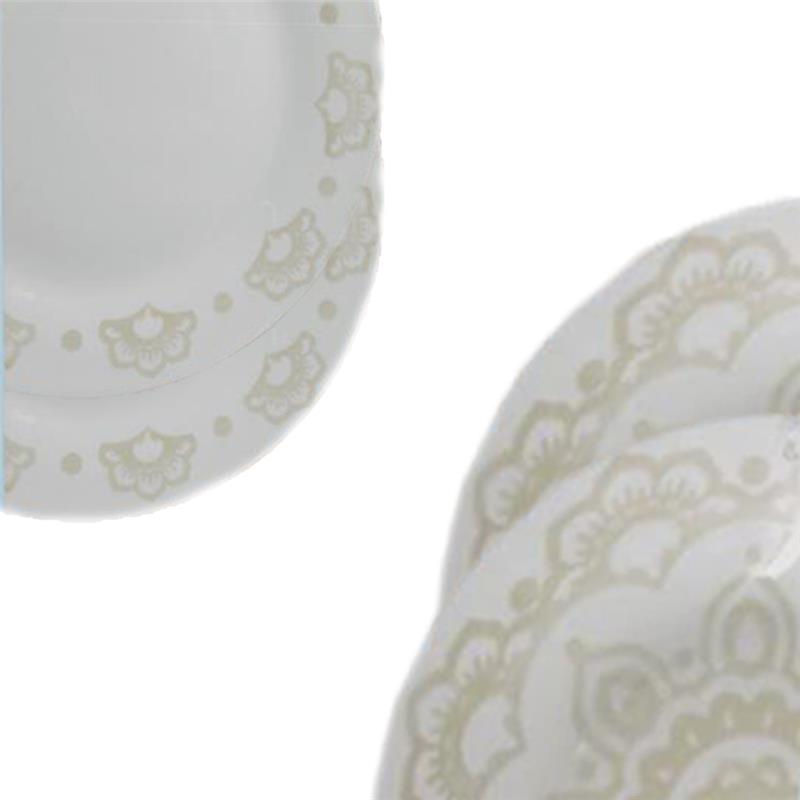 SERVIZIO PIATTI 12 PEZZZI EFFETTO MANDALA COLORE MARRONE 6 PIATTI PIANI 6 FONDI OKX