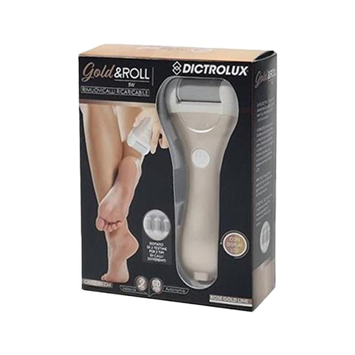 RIMUOVI CALLI 2 VELOCITÀ 3 TESTINE DI RICAMBIO 1 PETTINE PER PULIZIA INCLUSI E CAVO PER RICARICA COLORE PINK GOLD 16HX11 CM OKX