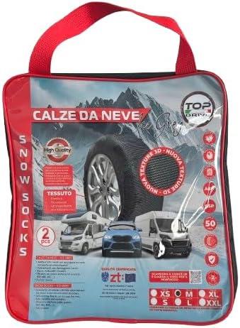 CALZE DA NEVE 2 PZ OMOLOGATE TAGLIA M ANTISLITTAMENTO ADATTE A TUTTI I VEICOLI NON DANNEGGIA I CERCHI RIUTILIZZABILI E LAVABILI IN TESSUTO