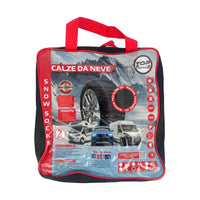 CALZE DA NEVE 2 PZ OMOLOGATE TAGLIA L ANTISLITTAMENTO ADATTE A TUTTI I VEICOLI NON DANNEGGIA I CERCHI RIUTILIZZABILI E LAVABILI IN TESSUTO