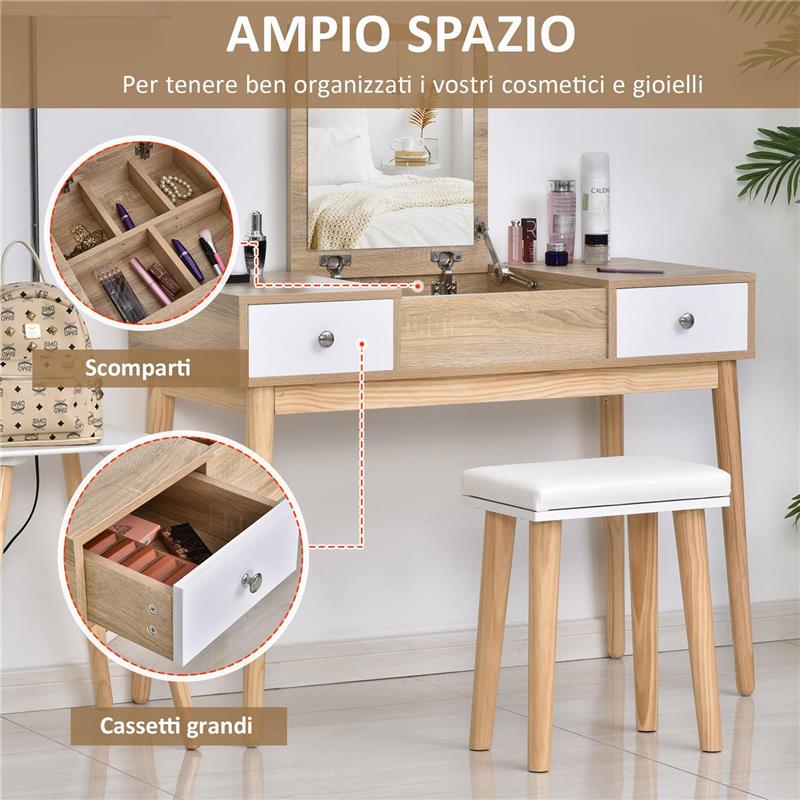 TAVOLINO DA MAKE UP MODERNO IN LEGNO CON SPECCHIO 100 X 45 X 118 CM BIANCO