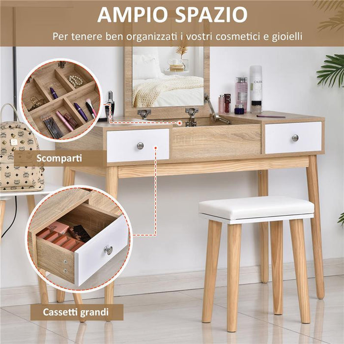 TAVOLINO DA MAKE UP MODERNO IN LEGNO CON SPECCHIO 100 X 45 X 118 CM BIANCO