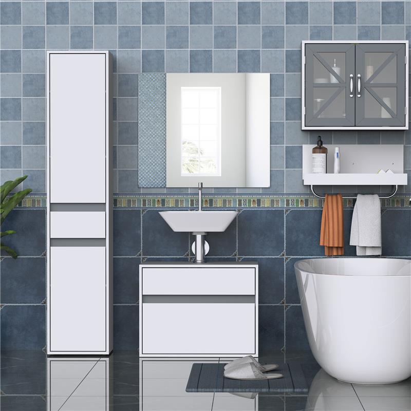 MOBILETTO SOTTOLAVABO E COPRICOLONNA  PER IL BAGNO 67X36X52 CM IN LEGNO BIANCO