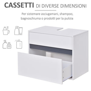 MOBILETTO SOTTOLAVABO E COPRICOLONNA  PER IL BAGNO 67X36X52 CM IN LEGNO BIANCO