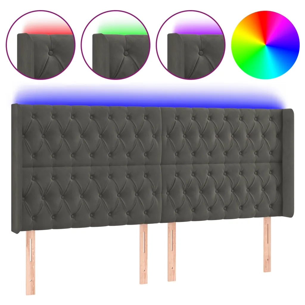 Testiera a LED-Testata con LED Grigio Scuro 203x16x118/128cm in Velluto 956303