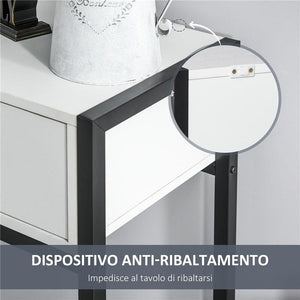 TAVOLO CONSOLLE PER INGRESSO CON 2 CASSETTI IN LEGNO BIANCO E METALLO NERO