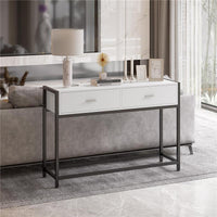 TAVOLO CONSOLLE PER INGRESSO CON 2 CASSETTI IN LEGNO BIANCO E METALLO NERO