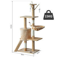 ALBERO TIRAGRAFFI CON CUCCIA PER GATTI IN LEGNO SISAL 40X30X131 CM BEIGE