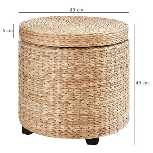 POUF CONTENITORE TONDO CON RIVESTIMENTO RATTAN LEPIRONIA SGABELLO POGGIAPIEDI 43X43CM KHAKI