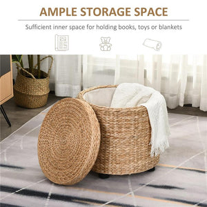 POUF CONTENITORE TONDO CON RIVESTIMENTO RATTAN LEPIRONIA SGABELLO POGGIAPIEDI 43X43CM KHAKI
