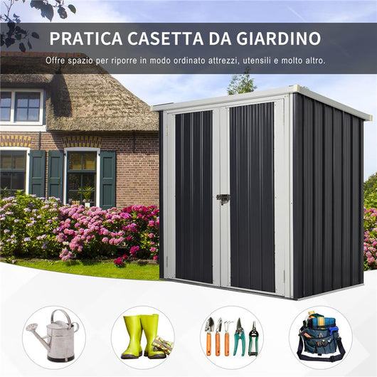 CASETTA DA GIARDINO IN ACCIAIO CON DOPPIA PORTA 147 X 86 X 134 CM NERO E BIANCO
