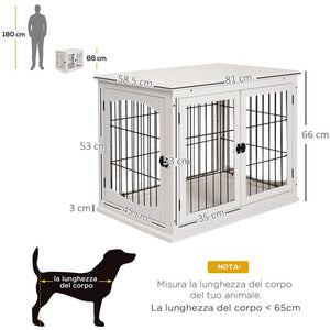 CASETTA PER CANI FINO 30KG DA INTERNO IN LEGNO E ACCIAIO, 58.5X81X 66CM