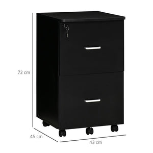 ARMADIETTO DA UFFICIO CON 2 CASSETTI E 5 RUOTE 43 X 45 X 72 CM COLORE NERO