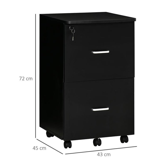 ARMADIETTO DA UFFICIO CON 2 CASSETTI E 5 RUOTE 43 X 45 X 72 CM COLORE NERO