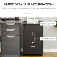 ARMADIETTO DA UFFICIO CON 2 CASSETTI E 5 RUOTE 43 X 45 X 72 CM COLORE NERO