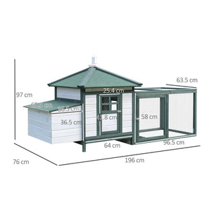 POLLAIO DA GIARDINO PREFABBRICATO IN LEGNO 196X76X97CM - BIANCO/VERDE