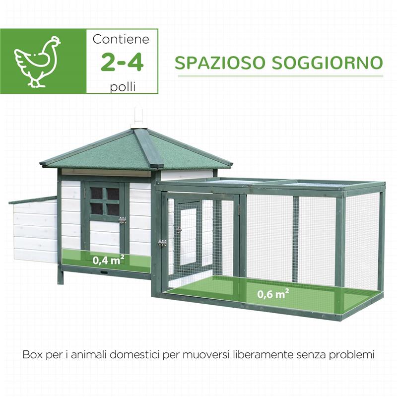 POLLAIO DA GIARDINO PREFABBRICATO IN LEGNO 196X76X97CM - BIANCO/VERDE