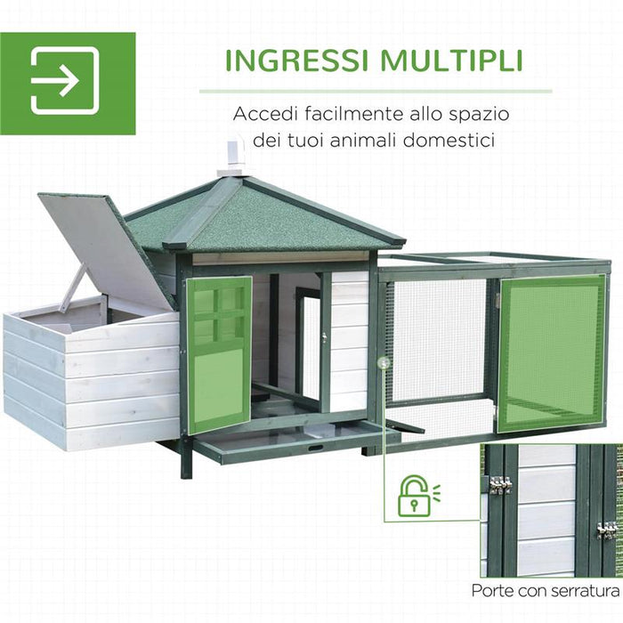 POLLAIO DA GIARDINO PREFABBRICATO IN LEGNO 196X76X97CM - BIANCO/VERDE