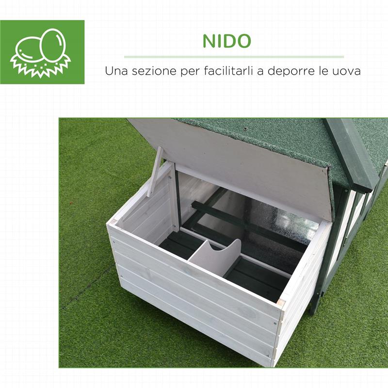 POLLAIO DA GIARDINO PREFABBRICATO IN LEGNO 196X76X97CM - BIANCO/VERDE