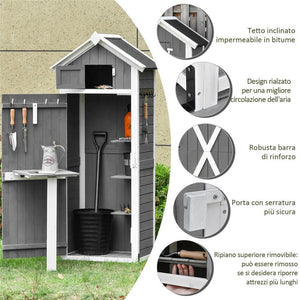 CASETTA DA GIARDINO CON RIPIANO RIMOVIBILE E TAVOLO 78X52.5X182 CM GRIGIO