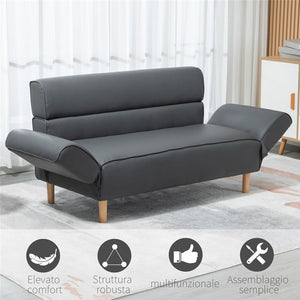 DIVANO A 2 POSTI CON BRACCIOLI REGOLABILI 164X71X75 CM ANTRACITE