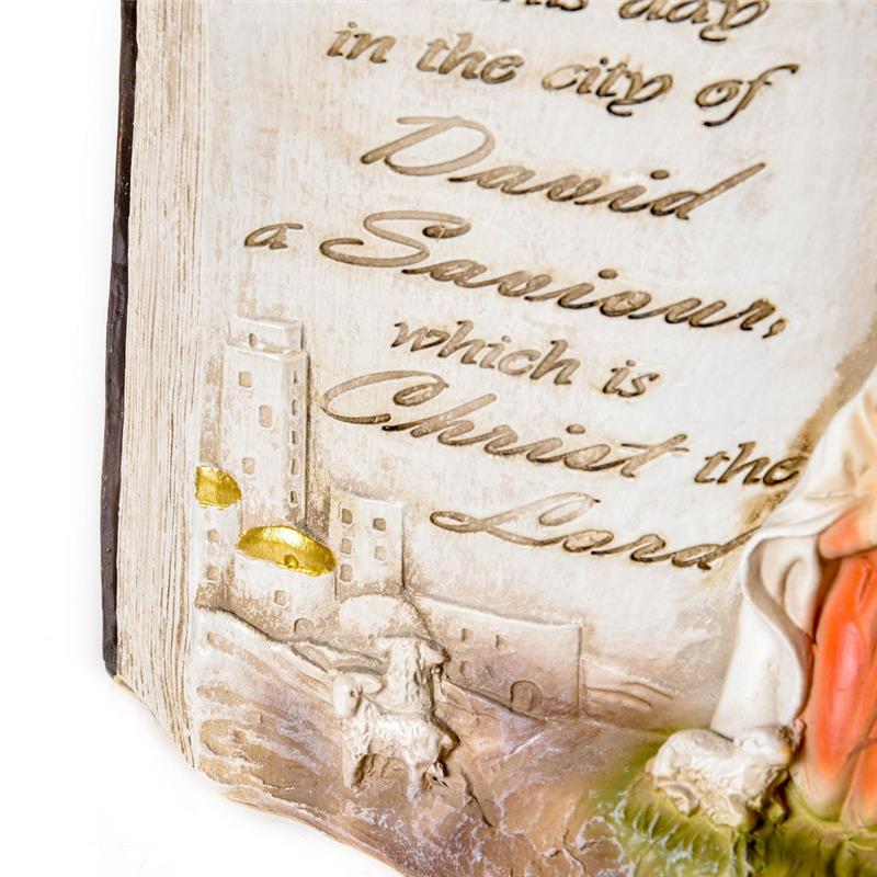 NO PRESEPE DI NATALE CON STATUINE 3D E INCISIONE, NATIVITÀ, DECORAZIONE NATALIZIA IN RESINA