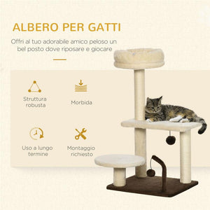 ALBERO TIRAGRAFFI PER GATTI CON PALO IN SISAL, POSATOIO E PALLINE DA GIOCO, IN TRUCIOLATO E PELUCHE, 44X38X74 CM