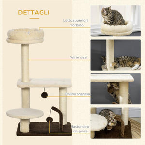 ALBERO TIRAGRAFFI PER GATTI CON PALO IN SISAL, POSATOIO E PALLINE DA GIOCO, IN TRUCIOLATO E PELUCHE, 44X38X74 CM