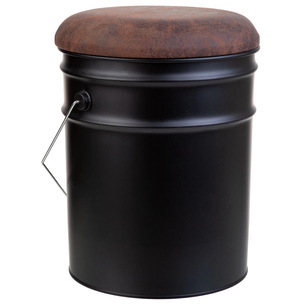 Cubo de metal, tapa tapizada y asa metal impreso negro D31x35/40cm