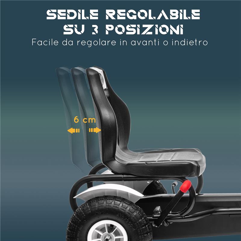 GO KART A PEDALI PER BAMBINI 5-12 ANNI IN PLASTICA E METALLO CON SEDILE REGOLABILE E FRENO A MANO, 121X58X61 CM