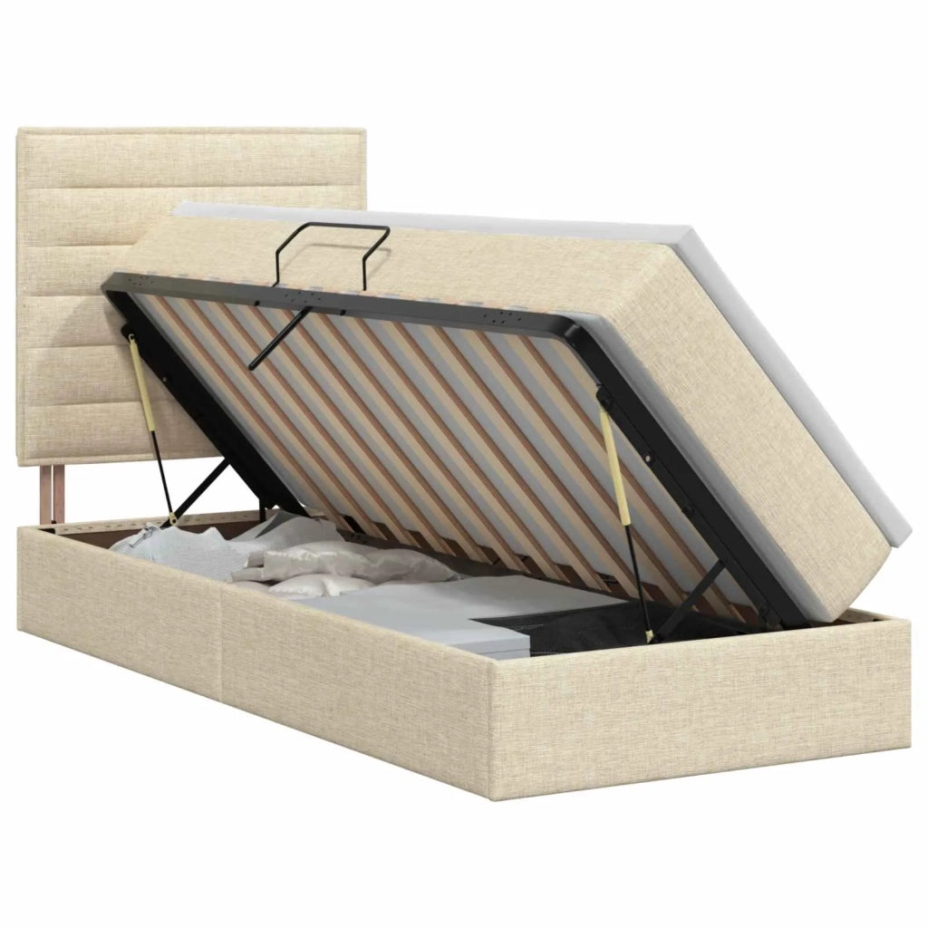 Letto con contenitore e materasso Crema 100 x 200 cm Tessuto 3459424