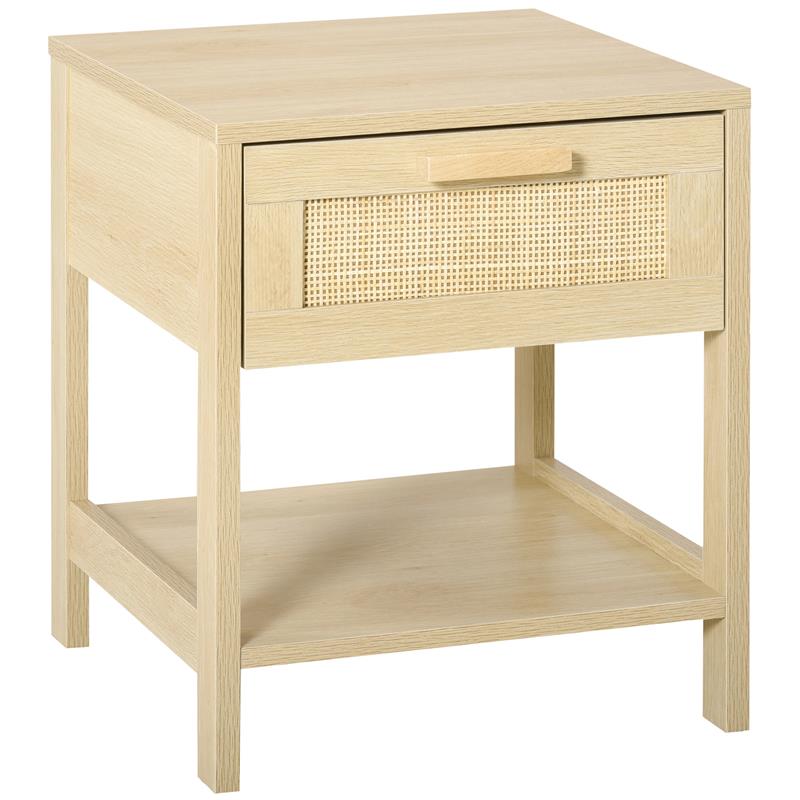 COMODINO MODERNO CON CASSETTO E RIPIANO INFERIORE PORTAOGGETTI, IN MDF, 40X40X48 CM, COLOR LEGNO