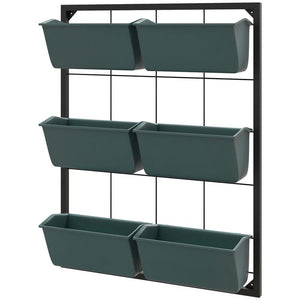 ORTO VERTICALE A 3 LIVELLI CON 6 VASI IN ACCIAIO E PLASTICA, 52X14X66CM, VERDE SCURO