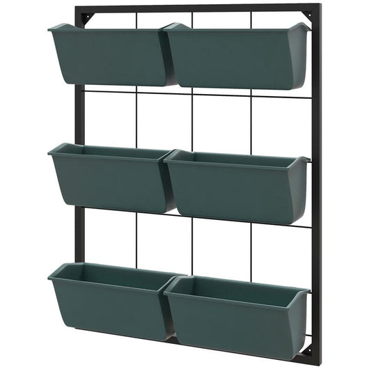 ORTO VERTICALE A 3 LIVELLI CON 6 VASI IN ACCIAIO E PLASTICA, 52X14X66CM, VERDE SCURO