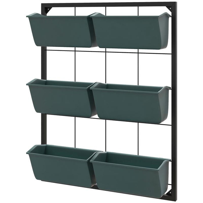 ORTO VERTICALE A 3 LIVELLI CON 6 VASI IN ACCIAIO E PLASTICA, 52X14X66CM, VERDE SCURO