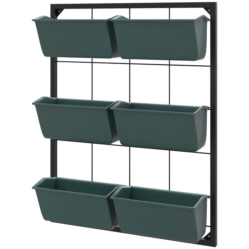 ORTO VERTICALE A 3 LIVELLI CON 6 VASI IN ACCIAIO E PLASTICA, 52X14X66CM, VERDE SCURO