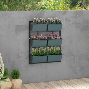 ORTO VERTICALE A 3 LIVELLI CON 6 VASI IN ACCIAIO E PLASTICA, 52X14X66CM, VERDE SCURO