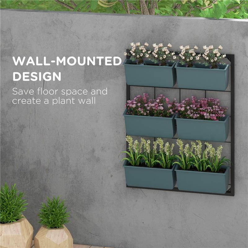 ORTO VERTICALE A 3 LIVELLI CON 6 VASI IN ACCIAIO E PLASTICA, 52X14X66CM, VERDE SCURO