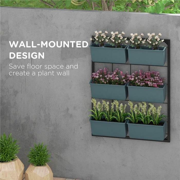 ORTO VERTICALE A 3 LIVELLI CON 6 VASI IN ACCIAIO E PLASTICA, 52X14X66CM, VERDE SCURO