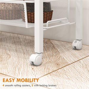 CARRELLO DA CUCINA A 3 LIVELLI CON CESTINO LATERALE E GANCIO, IN TRUCIOLATO E ACCIAIO, 58X18.5X87 CM