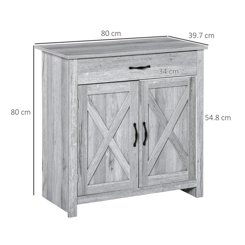 CREDENZA CUCINA COUNTRY CON ARMADIETTO A 2 ANTE E CASSETTO, 80X39.7X80CM, GRIGIO