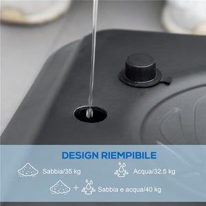 CANESTRO BASKET A 6 ALTEZZE REGOLABILI CON BASE RIEMPIBILE E ROTELLE, IN PE, ACCIAIO E POLIESTERE, NERO