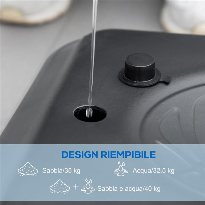 CANESTRO BASKET A 6 ALTEZZE REGOLABILI CON BASE RIEMPIBILE E ROTELLE, IN PE, ACCIAIO E POLIESTERE, NERO