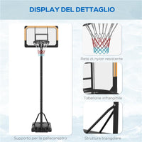 CANESTRO BASKET A 6 ALTEZZE REGOLABILI CON BASE RIEMPIBILE E ROTELLE, IN PE, ACCIAIO E POLIESTERE, NERO