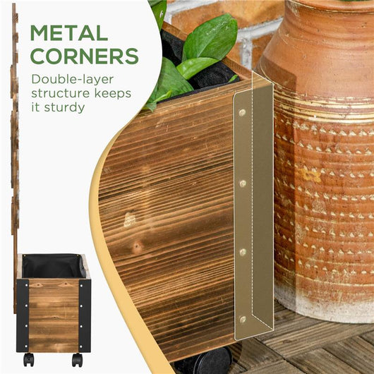 FIORIERA CON TRALICCIO PER RAMPICANTI E ROTELLE, IN LEGNO DI ABETE, 65X31X147 CM, MARRONE