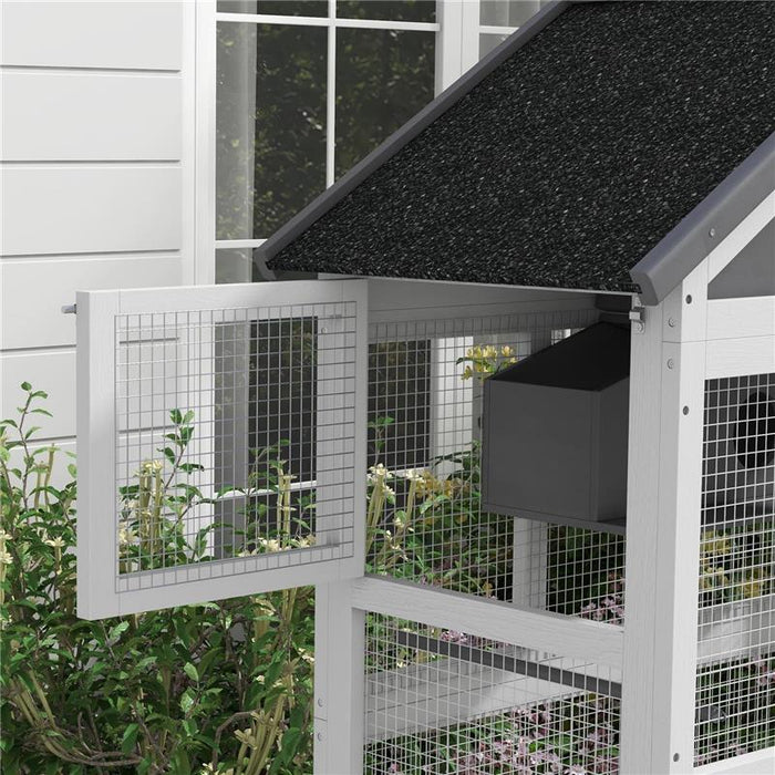 VOLIERA PER UCCELLINI A 3 PORTE CON CASETTA E VASSOIO, IN LEGNO E METALLO, 92X52X171 CM, GRIGIA E NERA