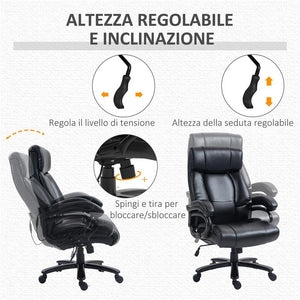 POLTRONA DA UFFICIO MASSAGGIANTE E RISCALDATA CON 2 PUNTI MASSAGGIO E 8 PROGRAMMI, NERA