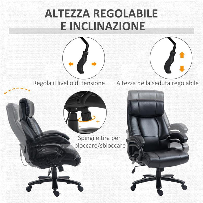 POLTRONA DA UFFICIO MASSAGGIANTE E RISCALDATA CON 2 PUNTI MASSAGGIO E 8 PROGRAMMI, NERA